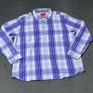 Tommy Bahama Shirt Mens X-Large Blue Plaid Button Up Long Sleeve Cotton Pocket